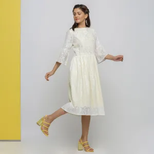 White Cotton Hand-Embroidered Yoked Dress