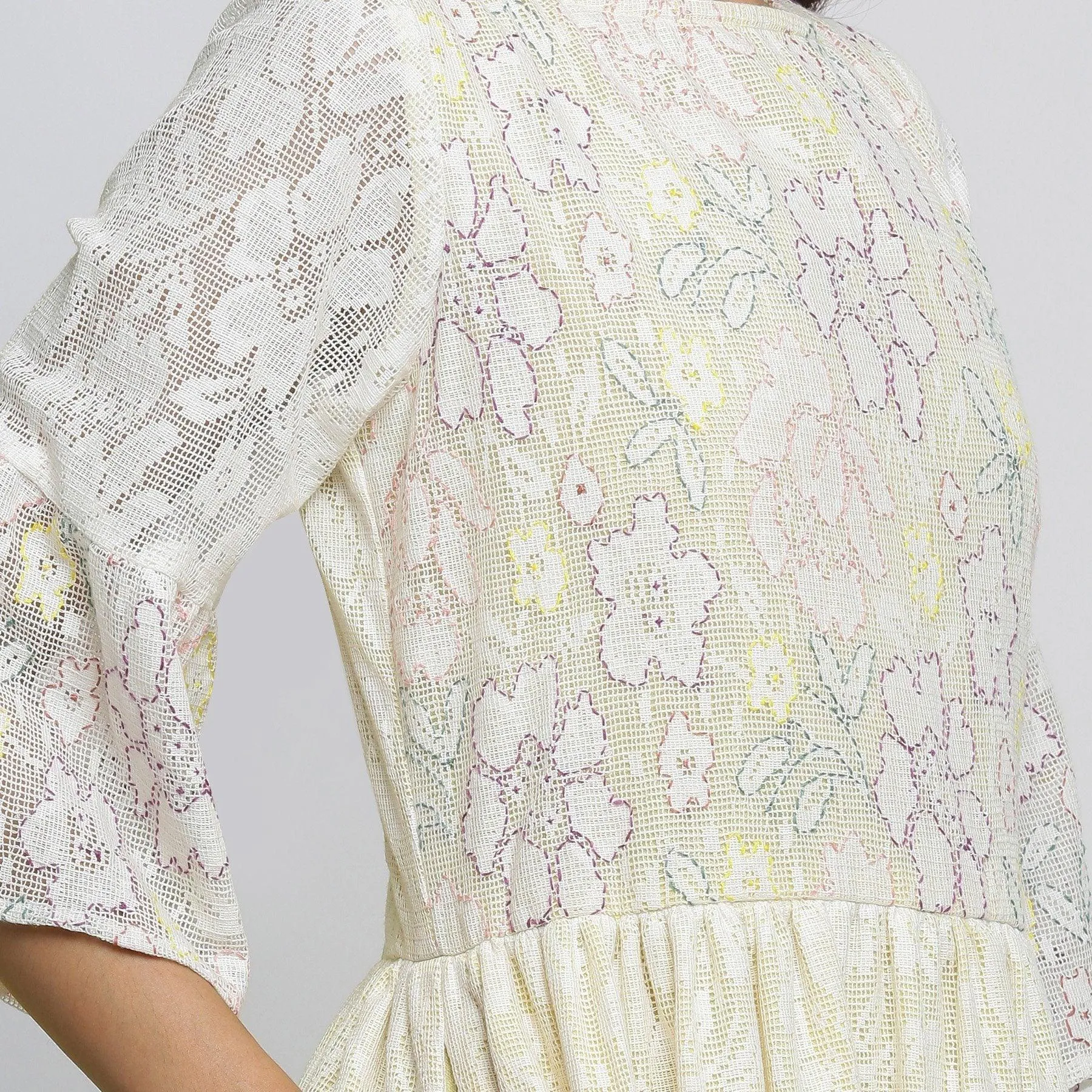 White Cotton Hand-Embroidered Yoked Dress