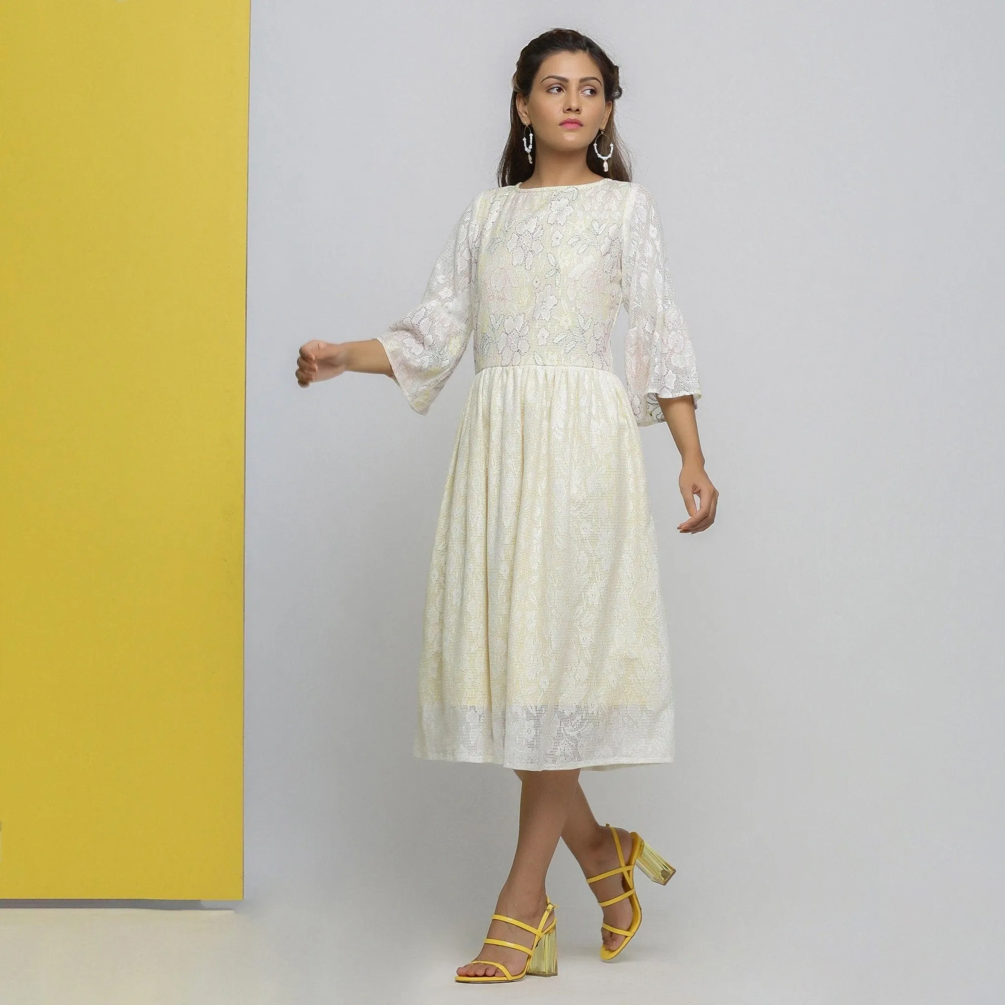 White Cotton Hand-Embroidered Yoked Dress