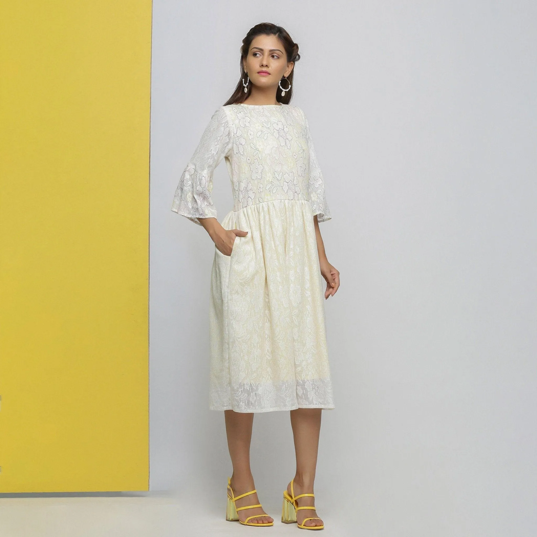 White Cotton Hand-Embroidered Yoked Dress