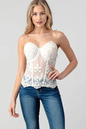 White Sequins Mesh Corset