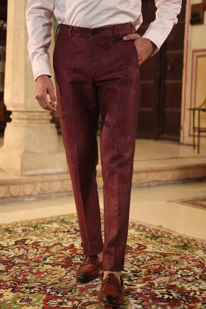 Wine Looped Button Bottom Linen Pants