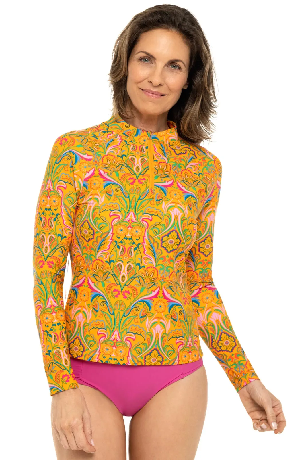Womens Bal Harbour Long Sleeve Rash Guard  |  Apricot Crush MOSAIC GARDEN