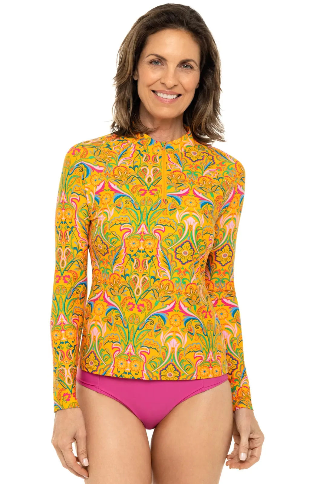 Womens Bal Harbour Long Sleeve Rash Guard  |  Apricot Crush MOSAIC GARDEN