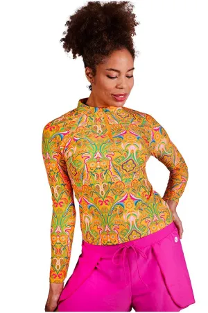 Womens Bal Harbour Long Sleeve Rash Guard  |  Apricot Crush MOSAIC GARDEN