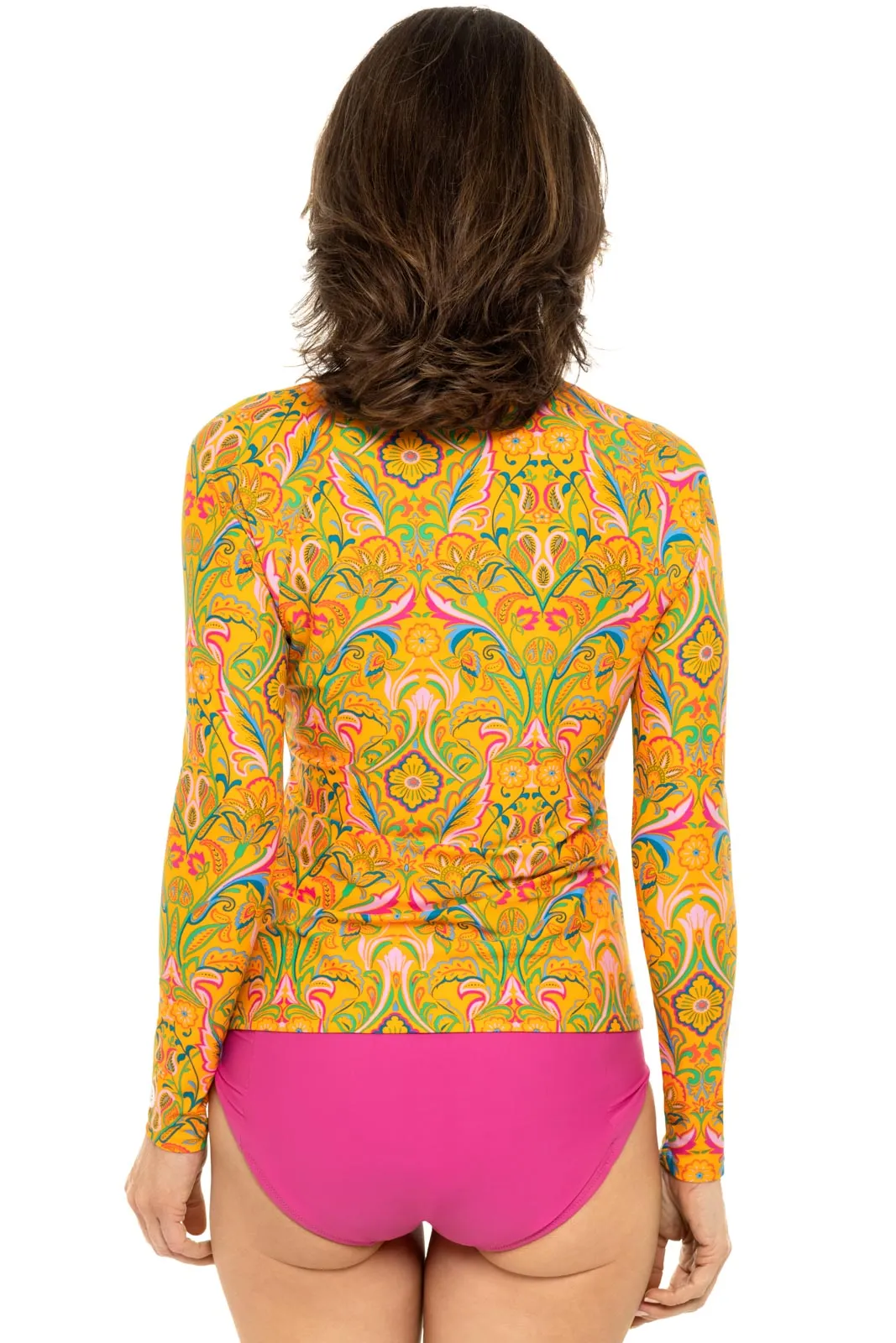 Womens Bal Harbour Long Sleeve Rash Guard  |  Apricot Crush MOSAIC GARDEN