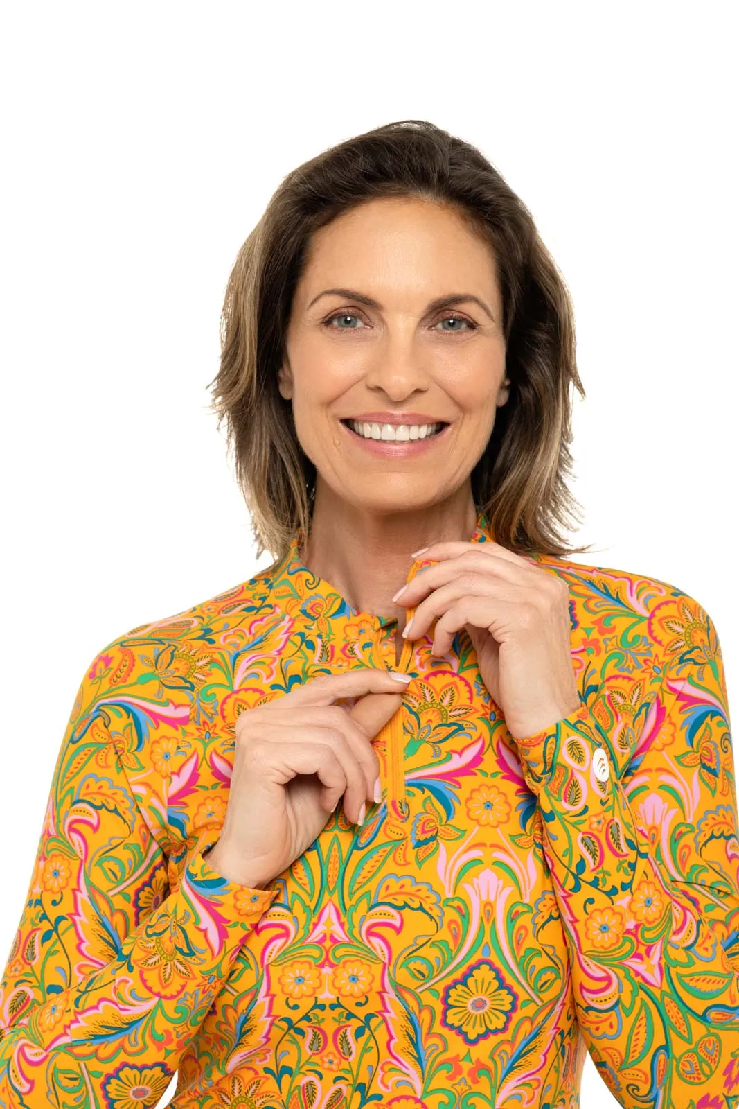 Womens Bal Harbour Long Sleeve Rash Guard  |  Apricot Crush MOSAIC GARDEN