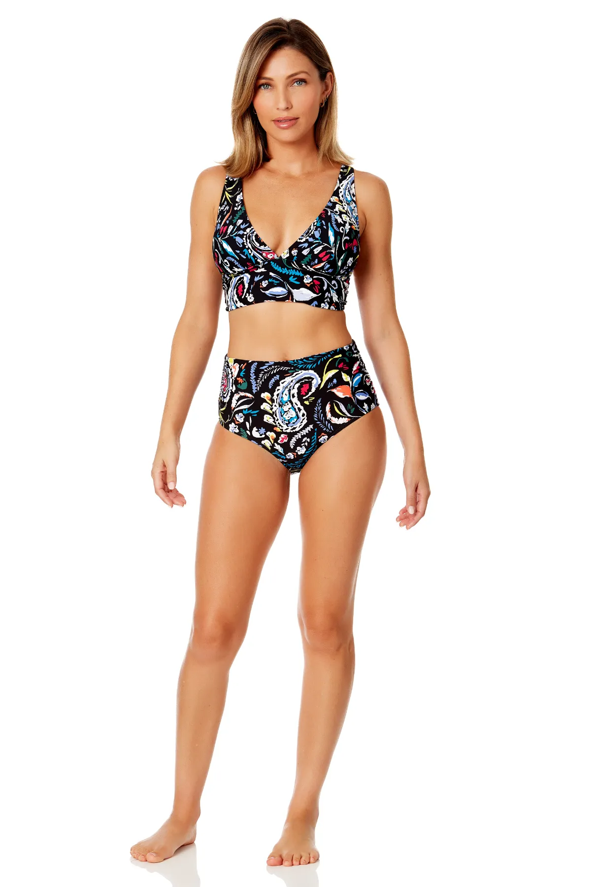 Women's Dance Floor Paisley Soft Band Shirred Bralette Bikini Top