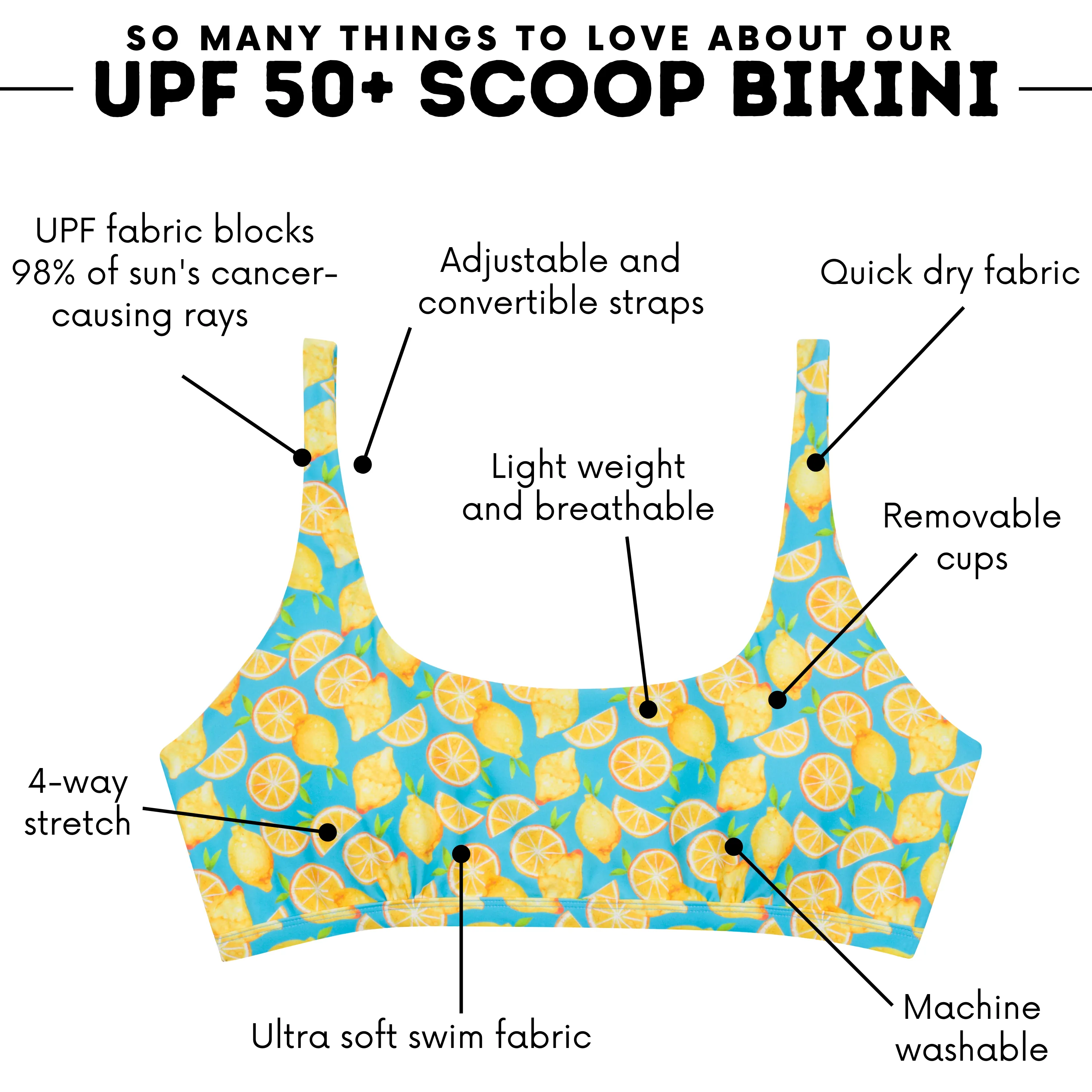 Women's Scoop Neck Bikini Top Plus Size | "Lemons"